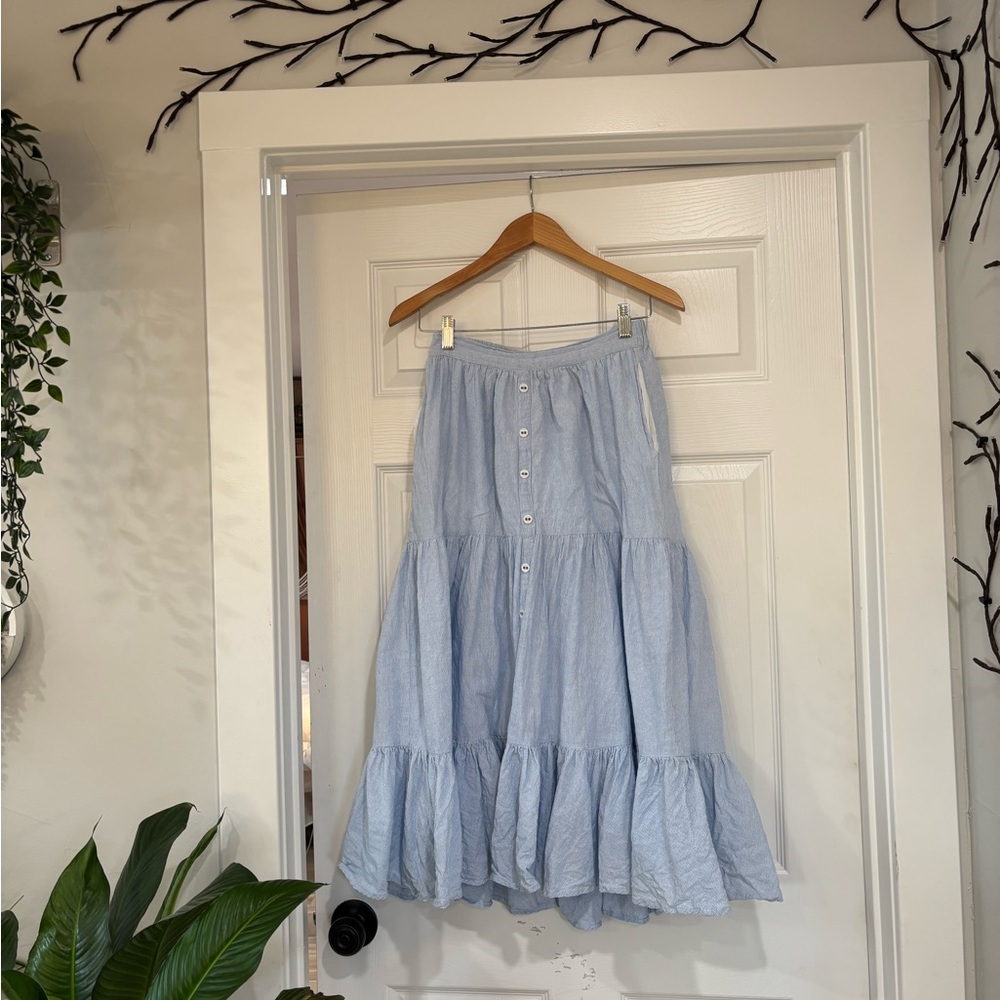 Harper Sage Light Blue Pinstriped Maxi Skirt